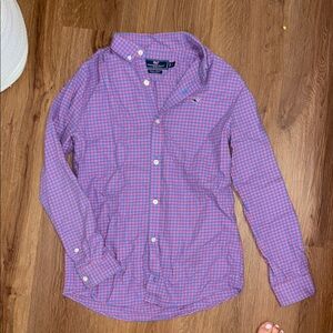 Vineyard Vines Boys Pink and Blue Checkered Cotton Button-Up Shirt